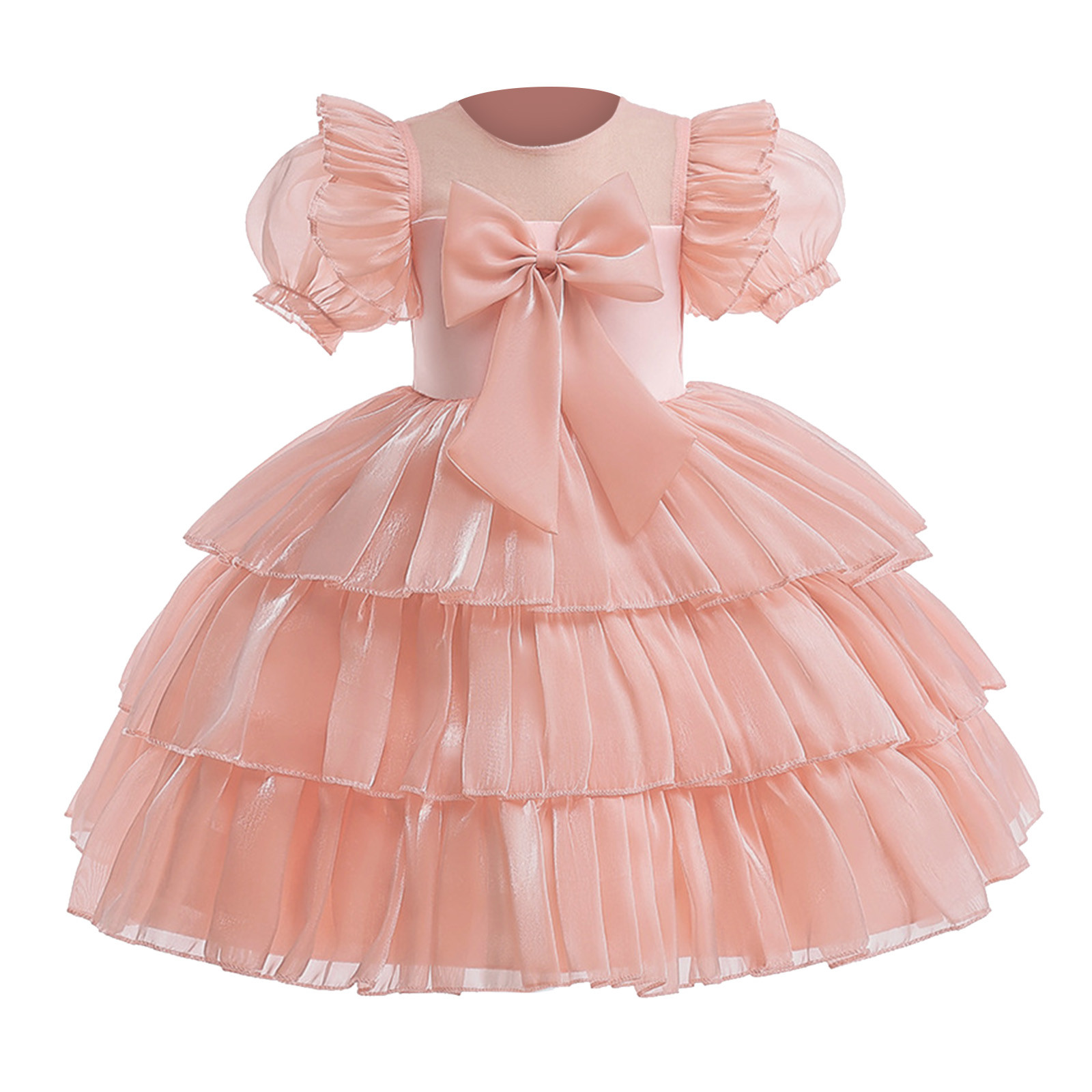 Toddler Girls Christmas Dresses Short Sleeve Print Tulle Embroidery Lace Ruffles Party Evening Wedding Dress for Kids Size 4-5T